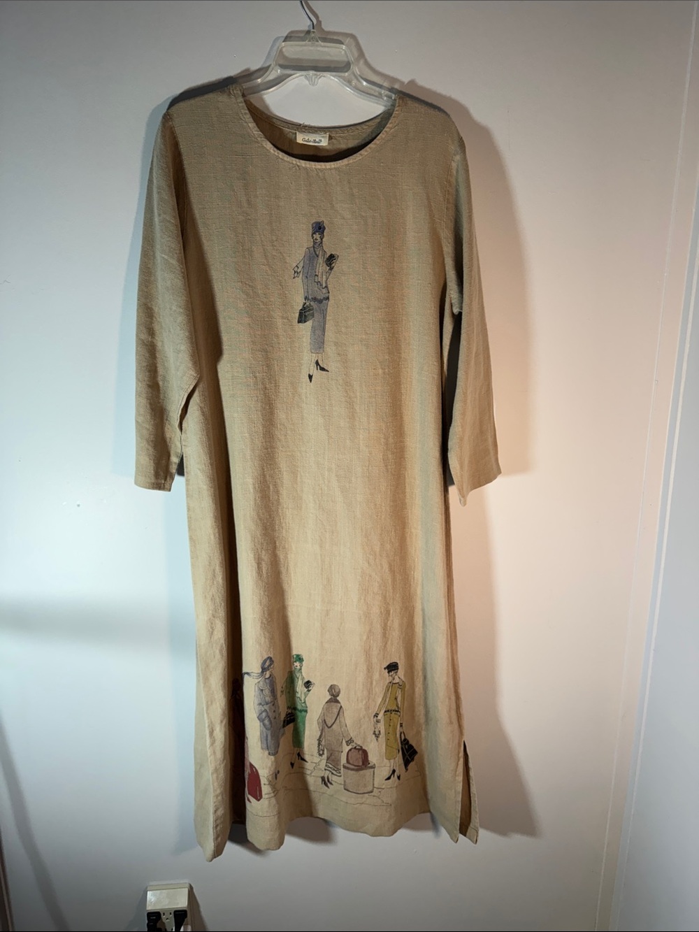 Beige Illustrated Midi Shift Dress